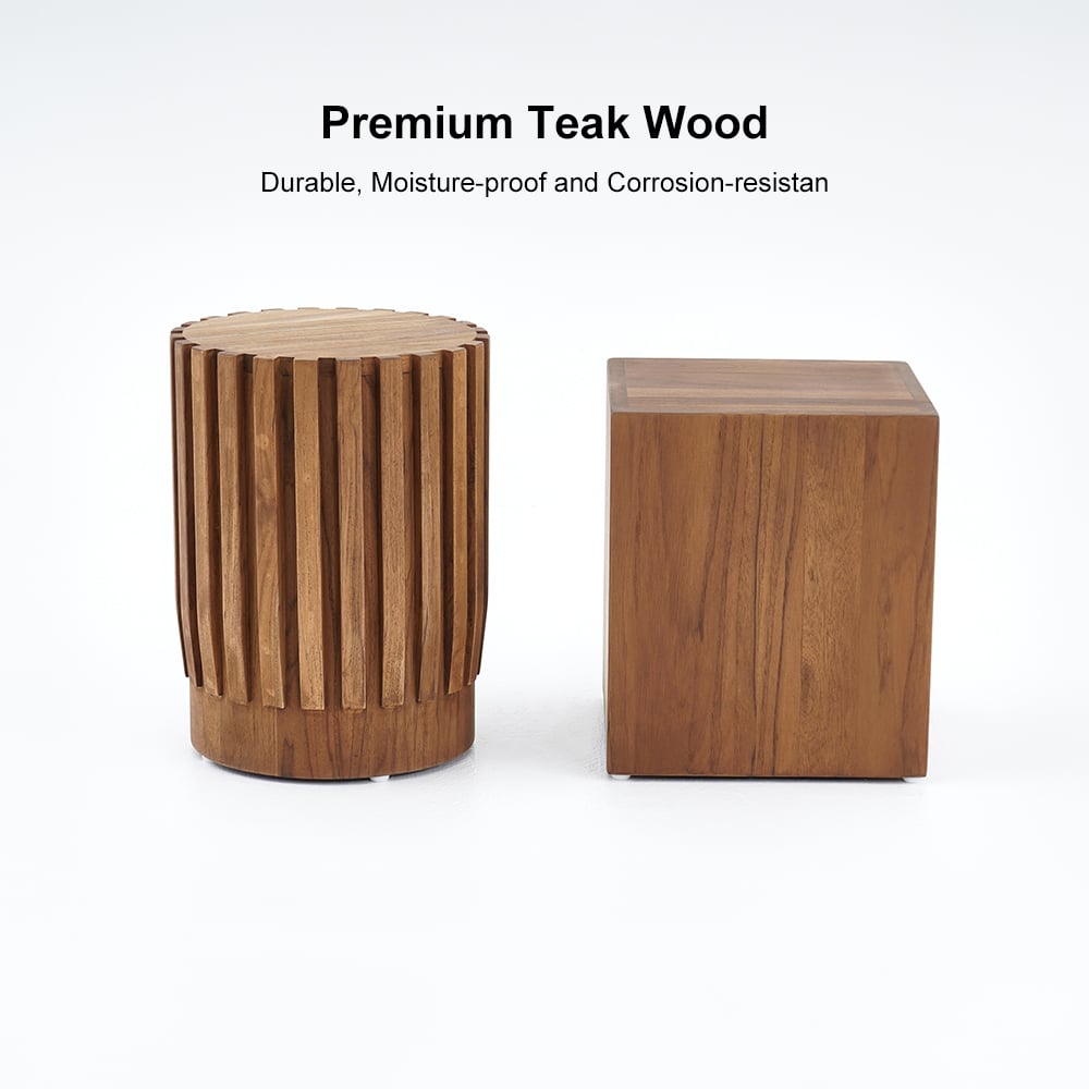 HMR - 2-Pieces Rustic Round & Rectangle Teak Wood Outdoor Coffee Table Set in Natural