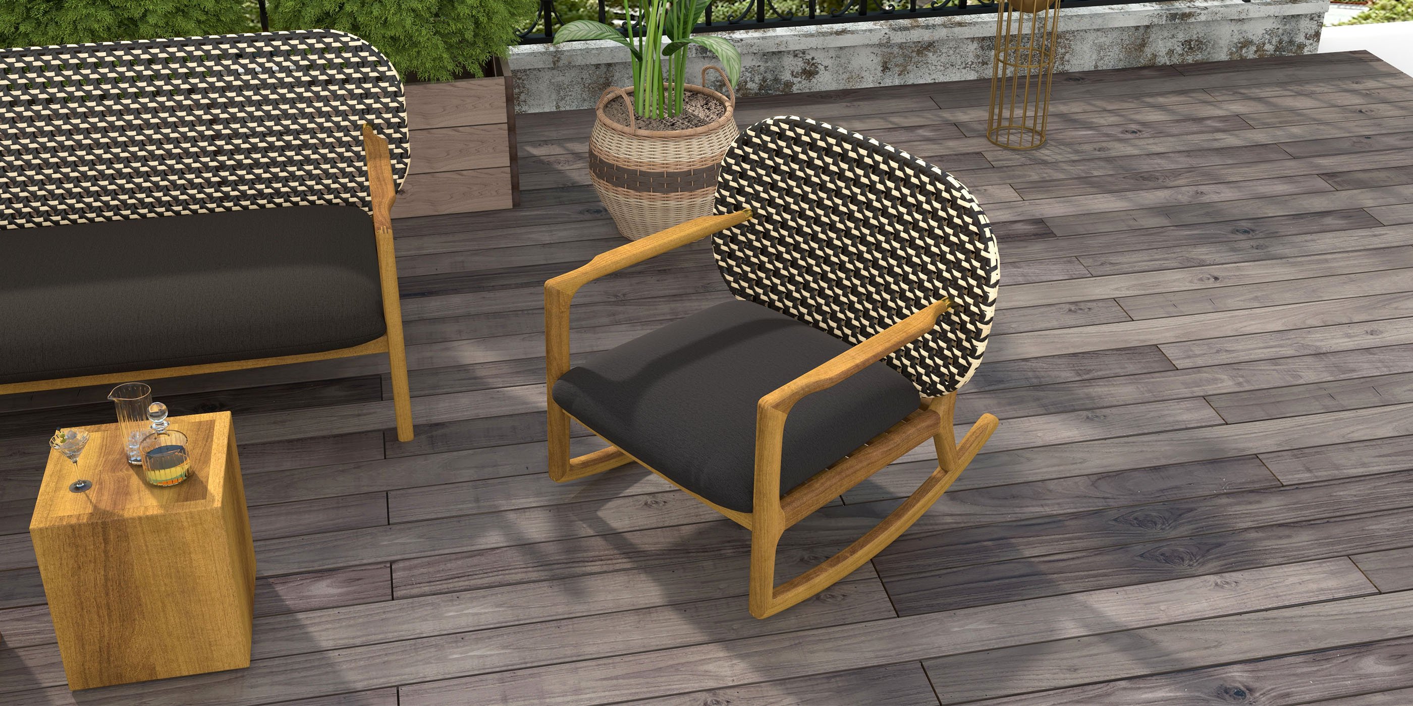 HMR - 2-Pieces Rustic Round & Rectangle Teak Wood Outdoor Coffee Table Set in Natural