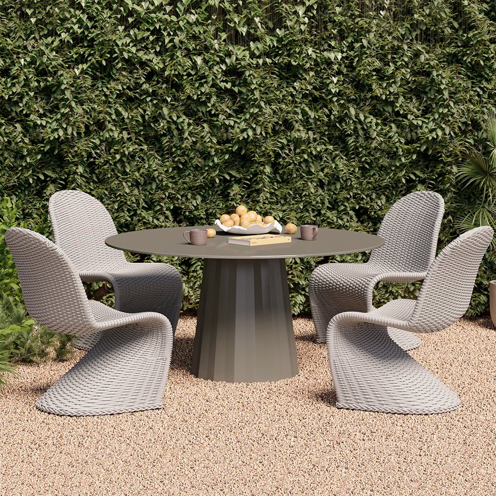 HMR - 2-Pieces Coastal Aluminum & Woven Rattan Outdoor Patio Dining Chair Set in Gray