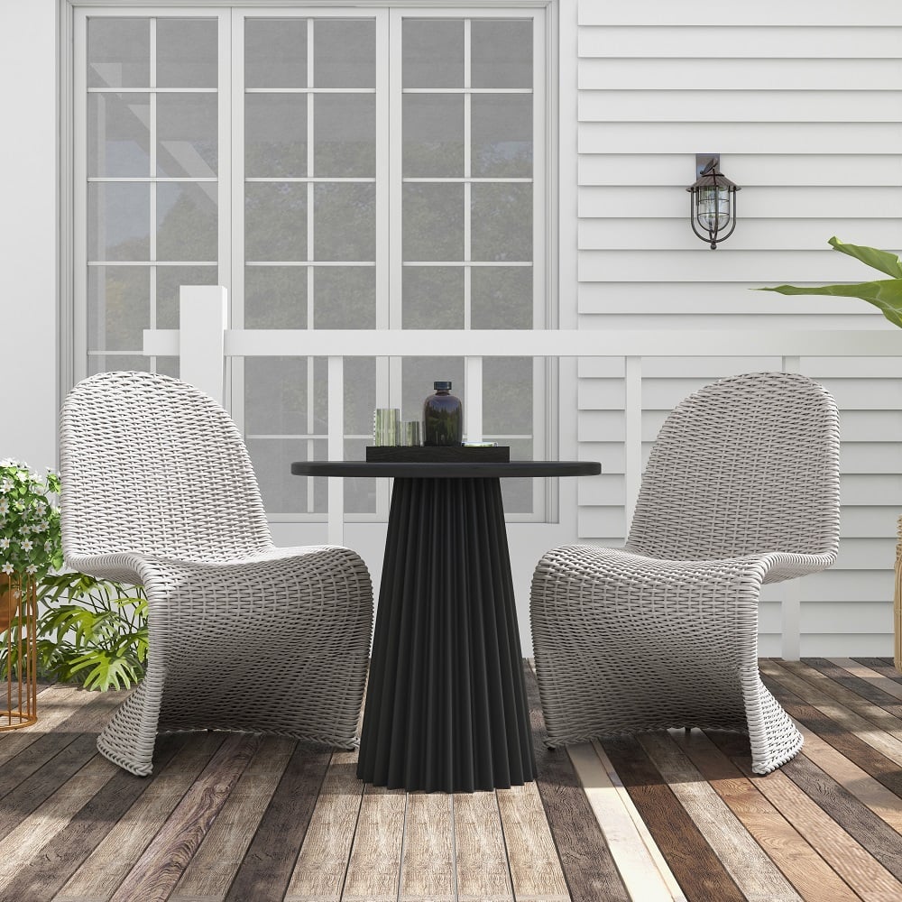 HMR - 2-Pieces Coastal Aluminum & Woven Rattan Outdoor Patio Dining Chair Set in Gray
