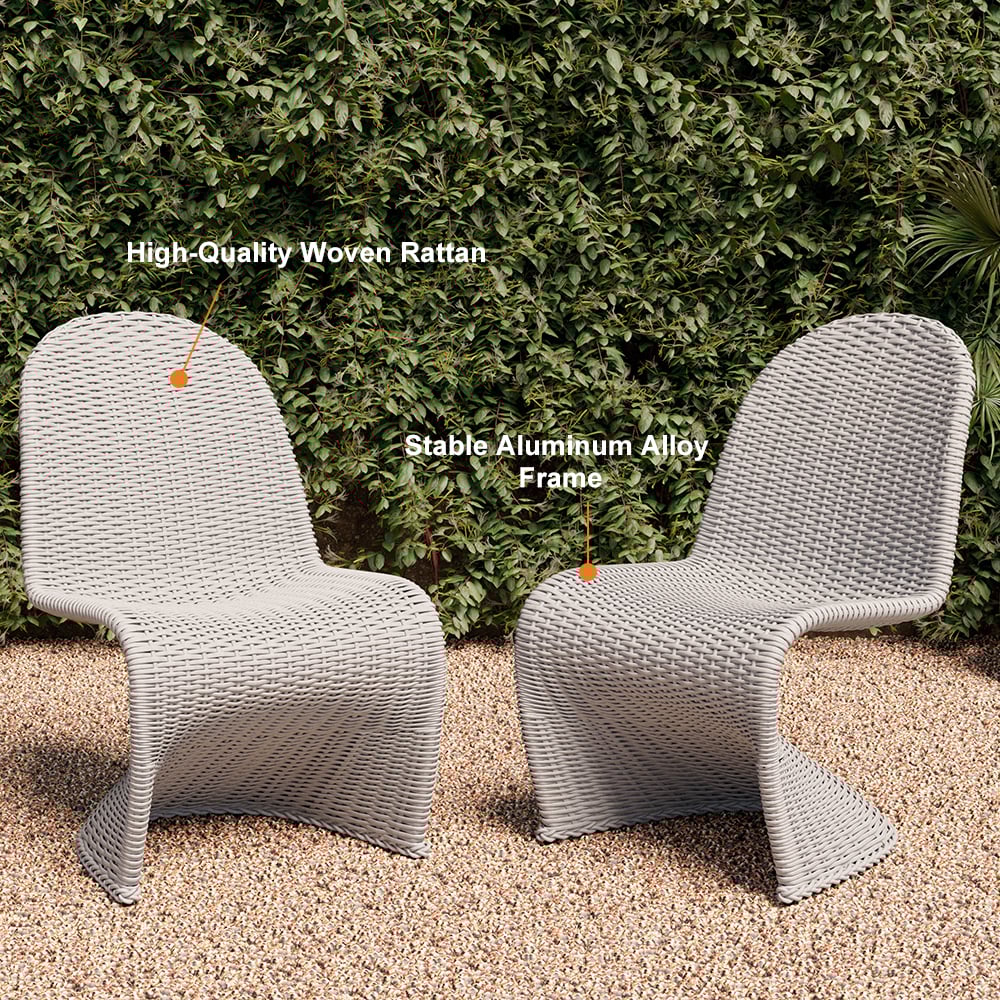 HMR - 2-Pieces Coastal Aluminum & Woven Rattan Outdoor Patio Dining Chair Set in Gray