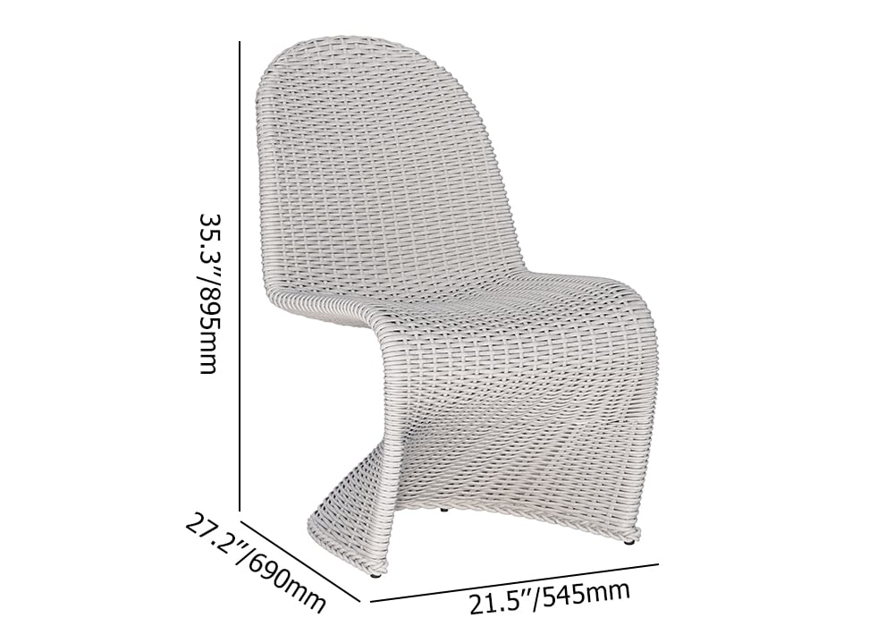 HMR - 2-Pieces Coastal Aluminum & Woven Rattan Outdoor Patio Dining Chair Set in Gray