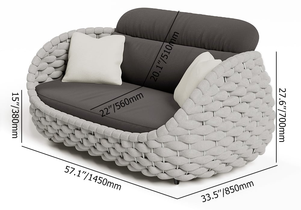 HMR Woven Outdoor Sofa Patio Couch Cushion & Pillow Included - Gray, 2-Seater