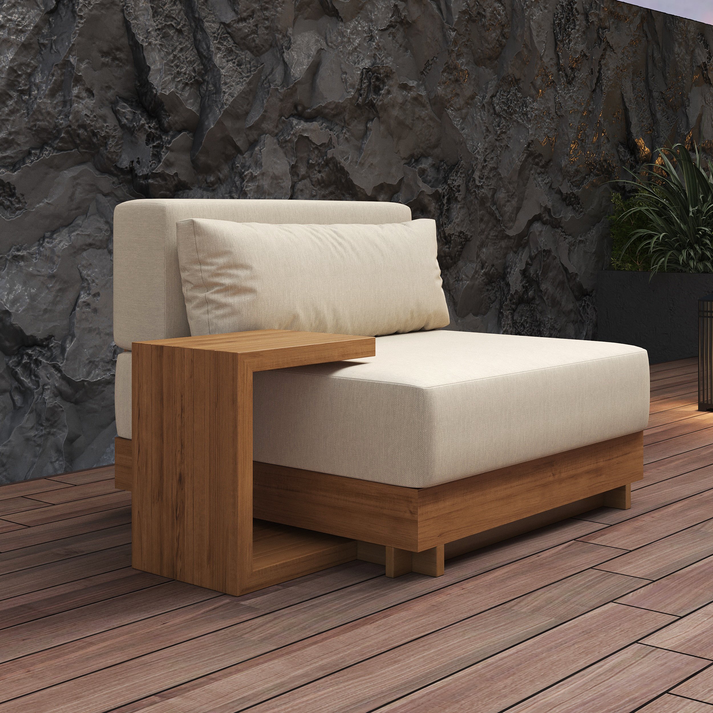 HMR 10-Pieces Premium Teak Modular L-Shaped Outdoor Sofa Set with Fire Pit - Beige