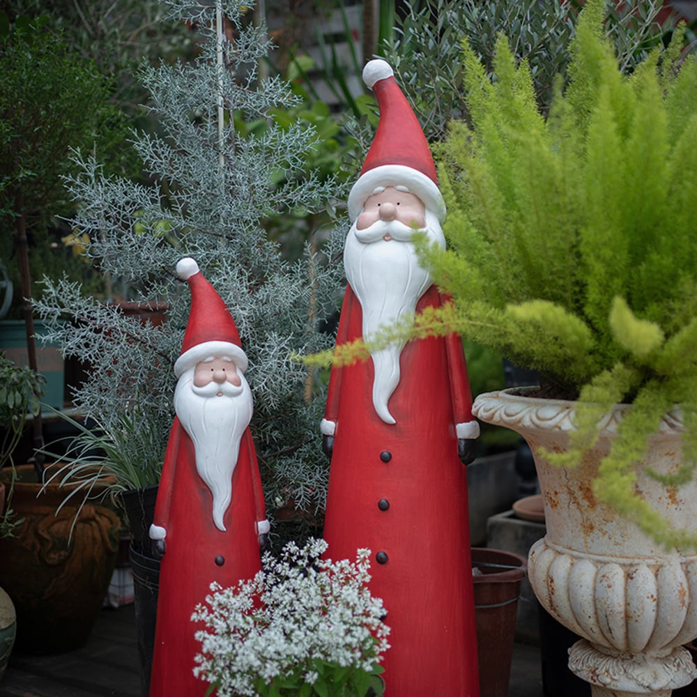 HMR - 30 inch Outdoor Santa Claus Statue Garden Resin Christmas Decor Standing Figurine in Red