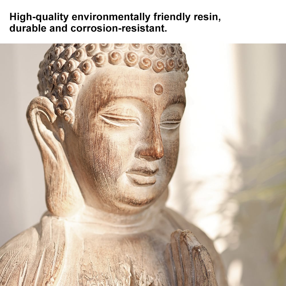 HMR - 20.9" Garden Buddha Statue Outdoor Resin Sculpture Decor Art With Flower Pot Planter