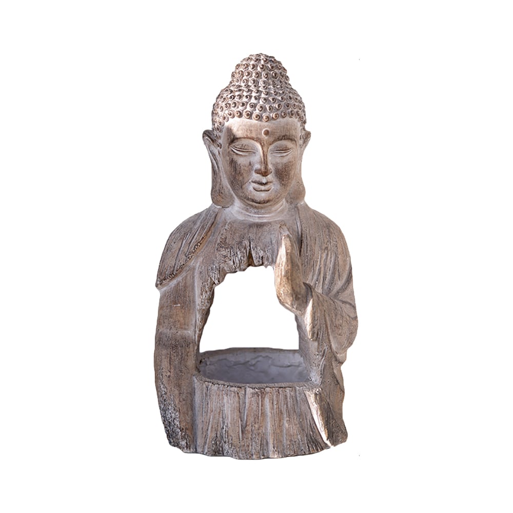 HMR - 20.9" Garden Buddha Statue Outdoor Resin Sculpture Decor Art With Flower Pot Planter