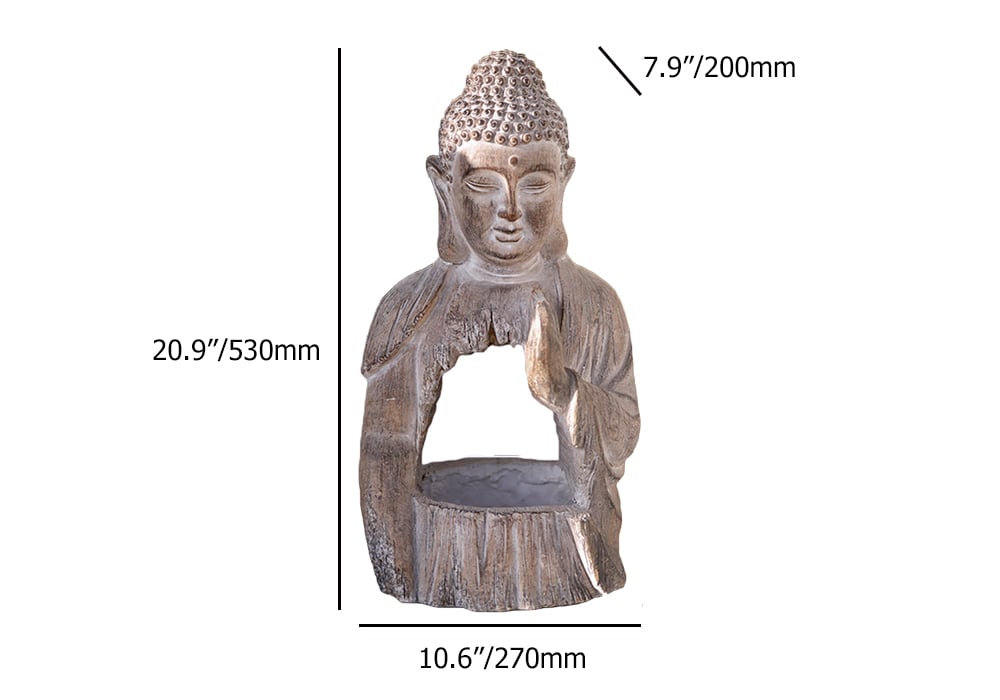 HMR - 20.9" Garden Buddha Statue Outdoor Resin Sculpture Decor Art With Flower Pot Planter