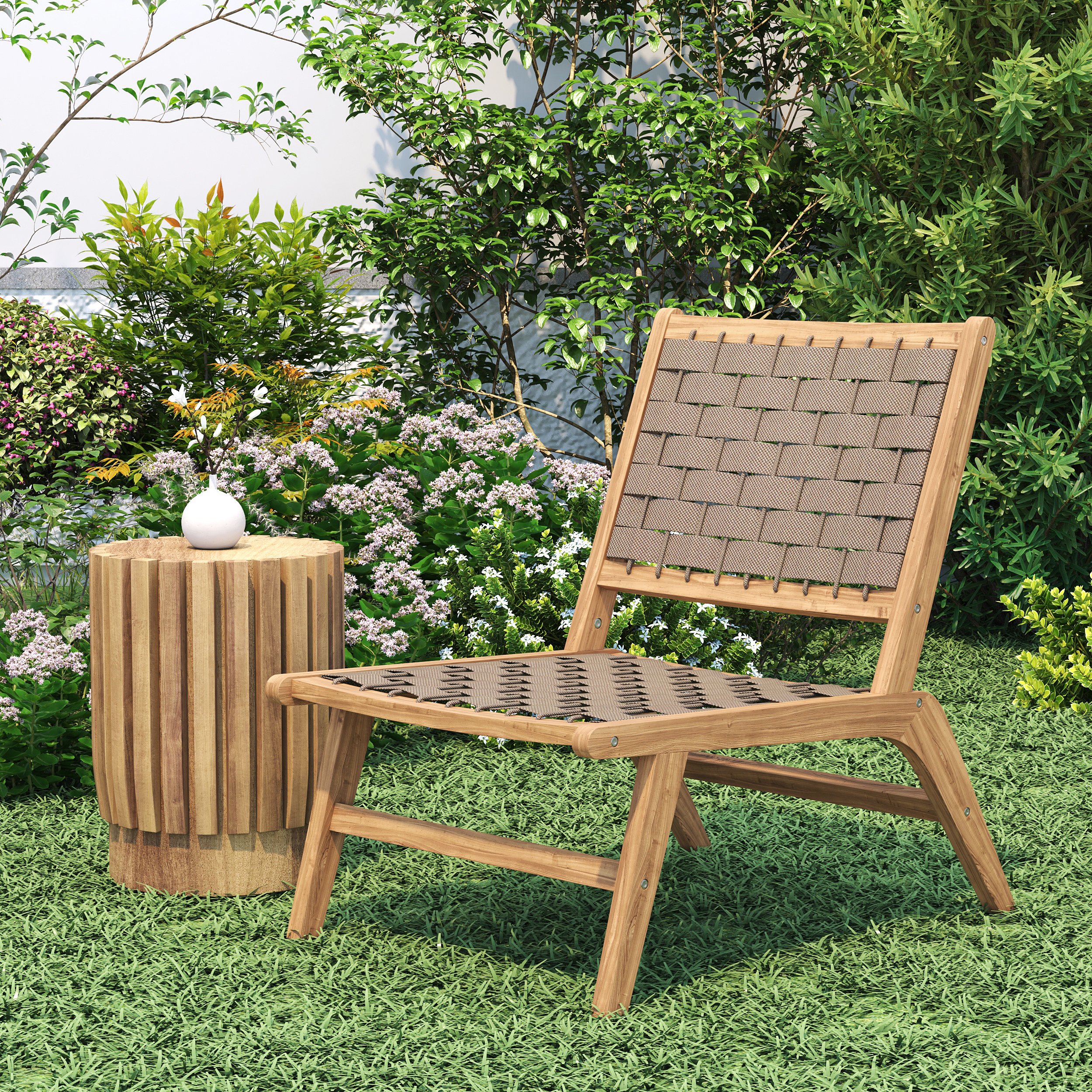 HMR - Natural Teak Wood Woven Outdoor Chair