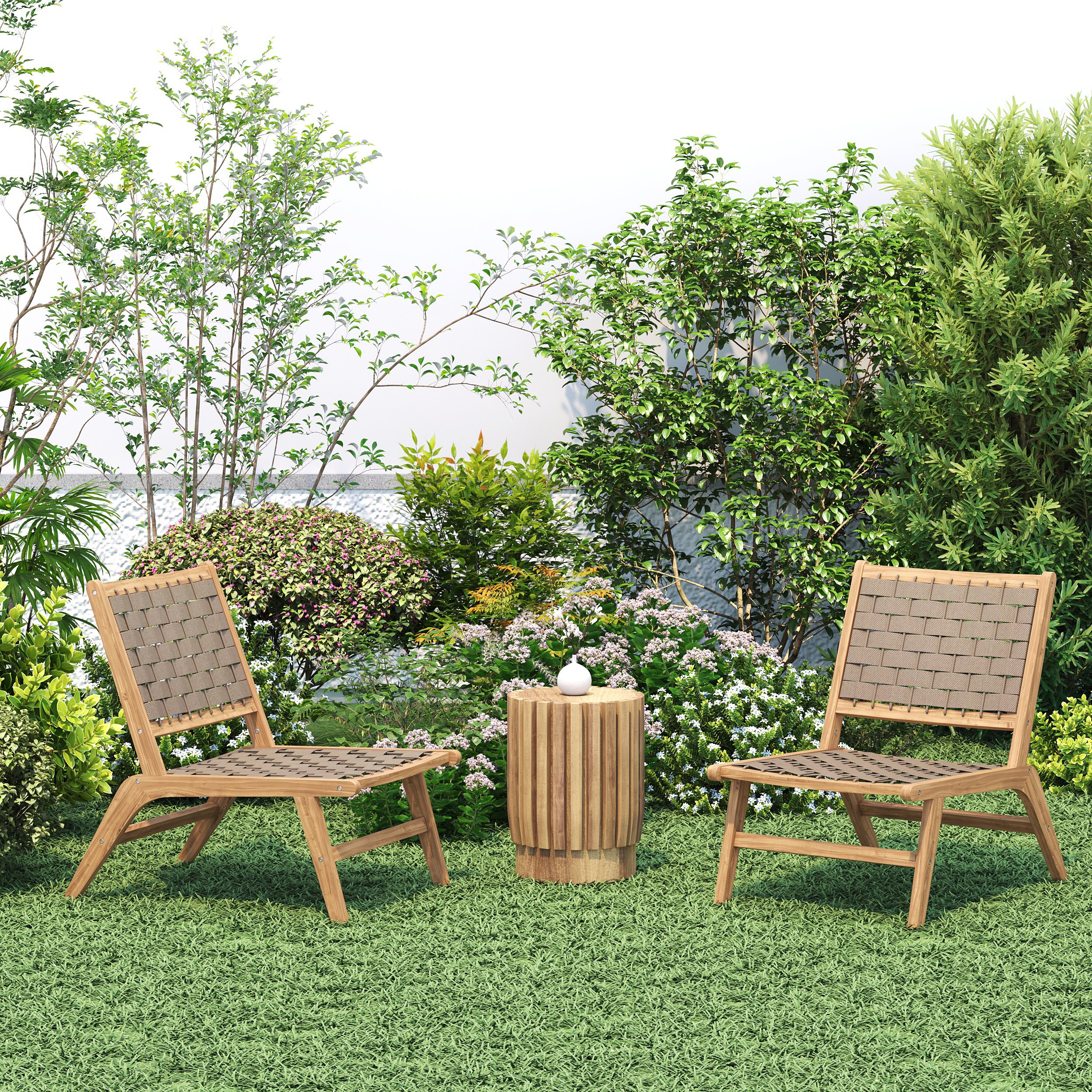 HMR - Natural Teak Wood Woven Outdoor Chair