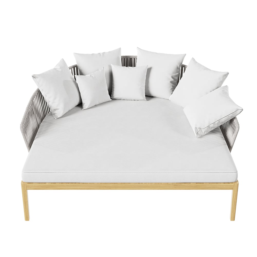 HMR Modern Style Rattan & Metal Outdoor Patio Daybed with Cushion Pillow - White & Gray