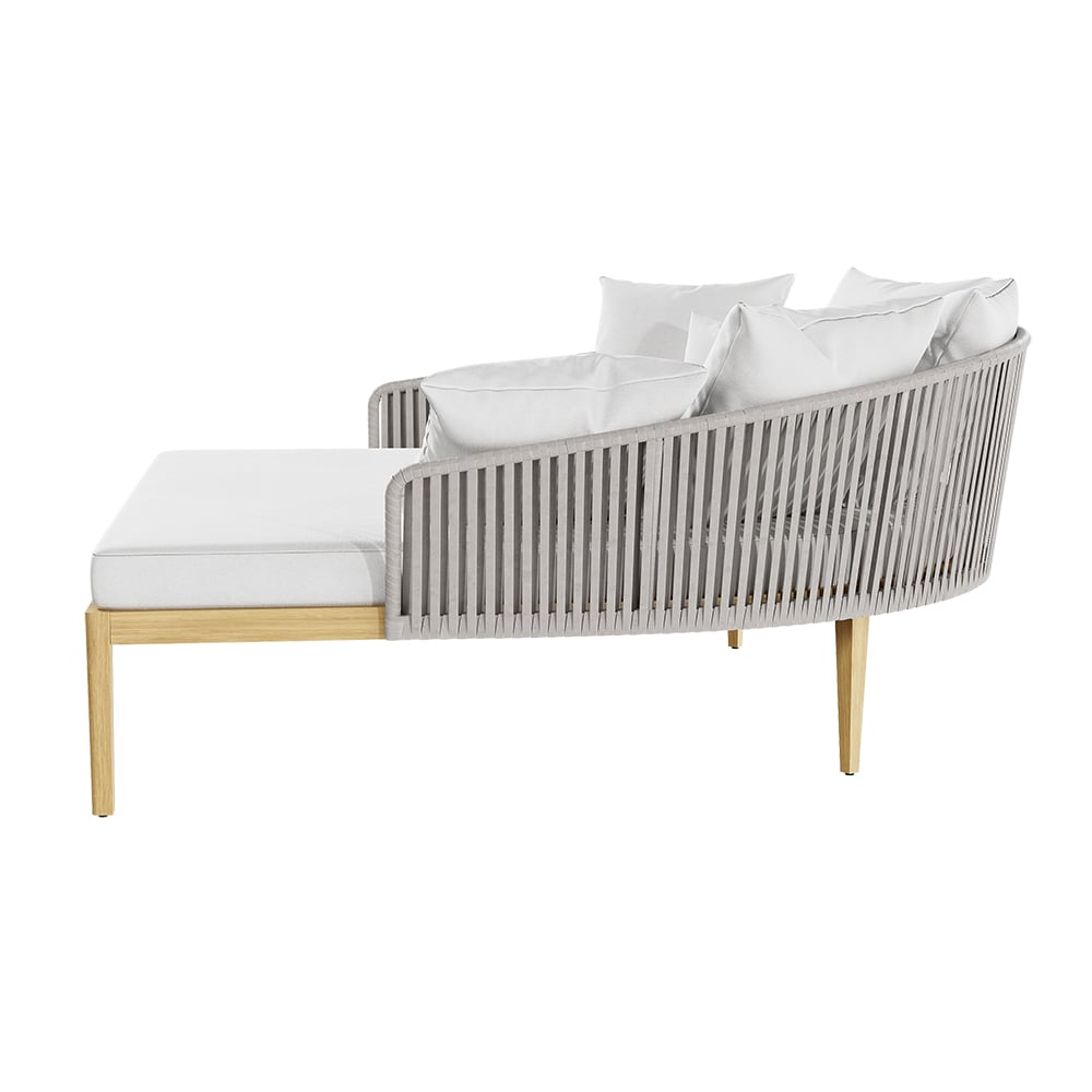 HMR Modern Style Rattan & Metal Outdoor Patio Daybed with Cushion Pillow - White & Gray