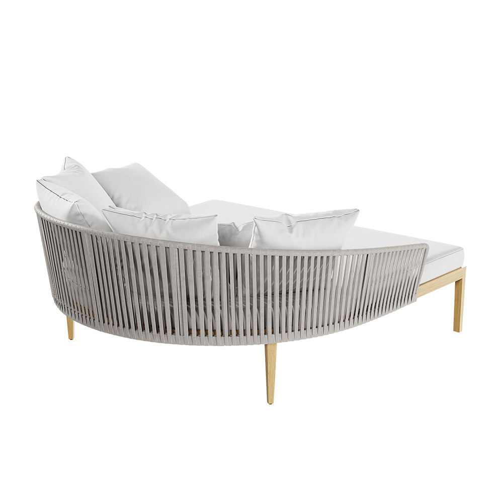 HMR Modern Style Rattan & Metal Outdoor Patio Daybed with Cushion Pillow - White & Gray