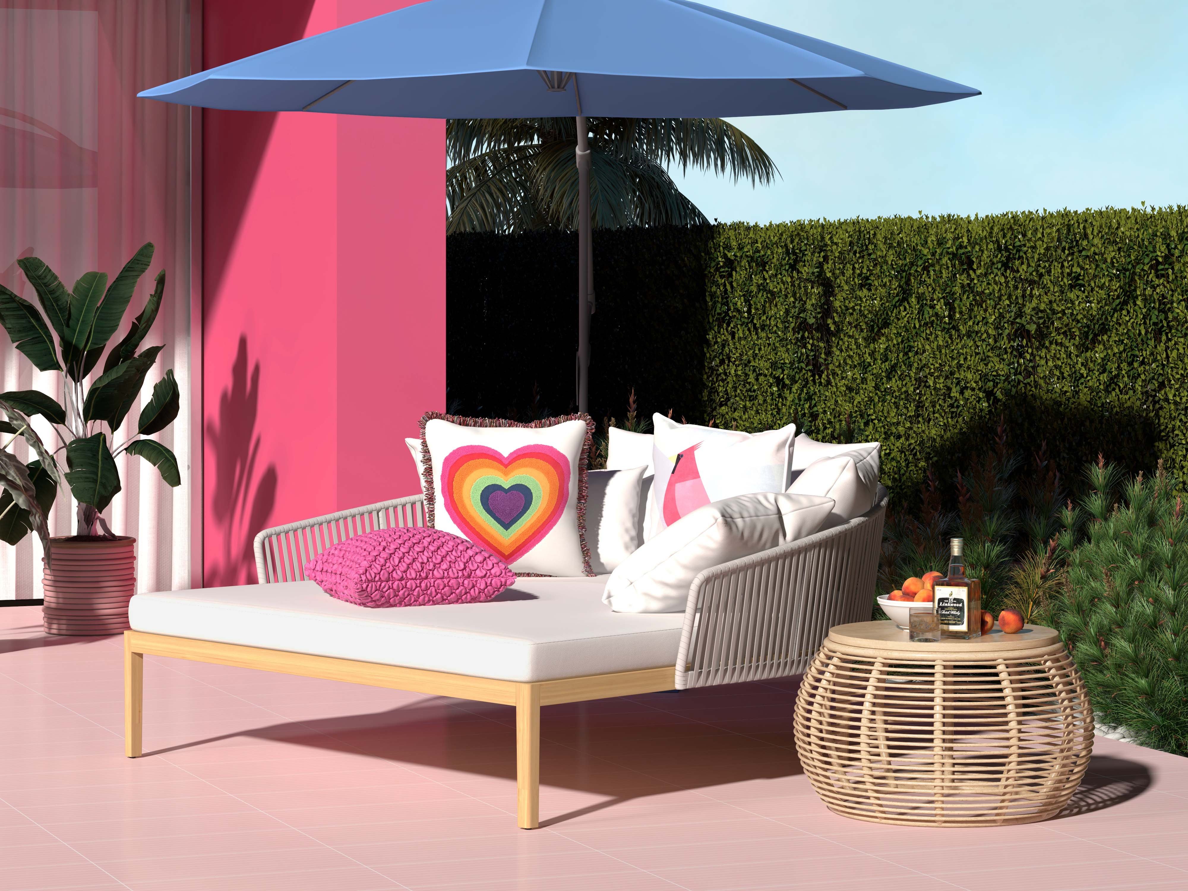 HMR Modern Style Rattan & Metal Outdoor Patio Daybed with Cushion Pillow - White & Gray