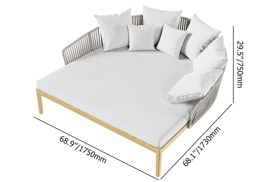HMR Modern Style Rattan & Metal Outdoor Patio Daybed with Cushion Pillow - White & Gray
