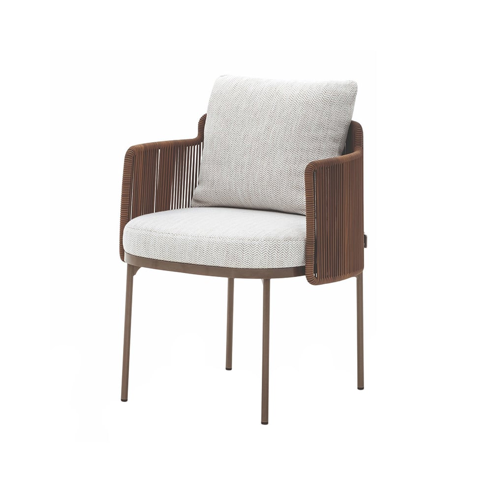 HMR - 2-Pieces Modern Aluminum & Rattan Outdoor Patio Dining Chair Beige & Brown Armchair Set
