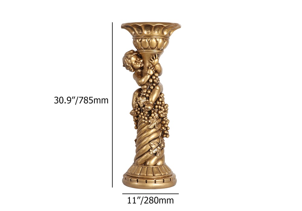 HMR - 30.9" Large Tall Vintage Angel Boy Round Pedestal Plant Stand Indoor Decor in Gold