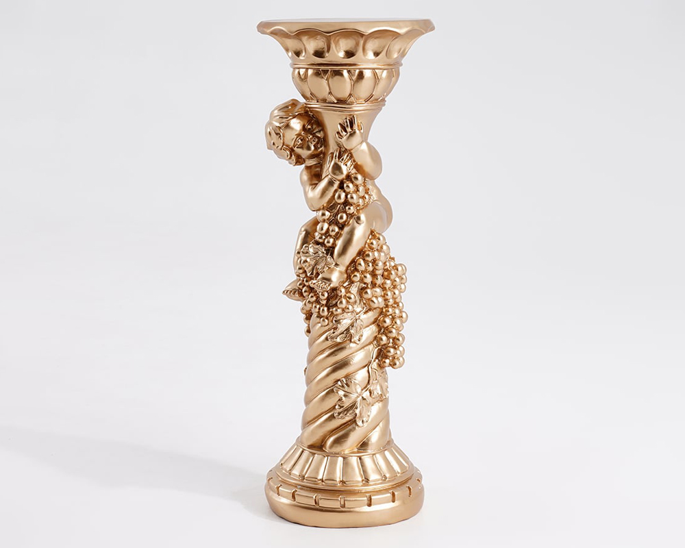 HMR - 30.9" Large Tall Vintage Angel Boy Round Pedestal Plant Stand Indoor Decor in Gold