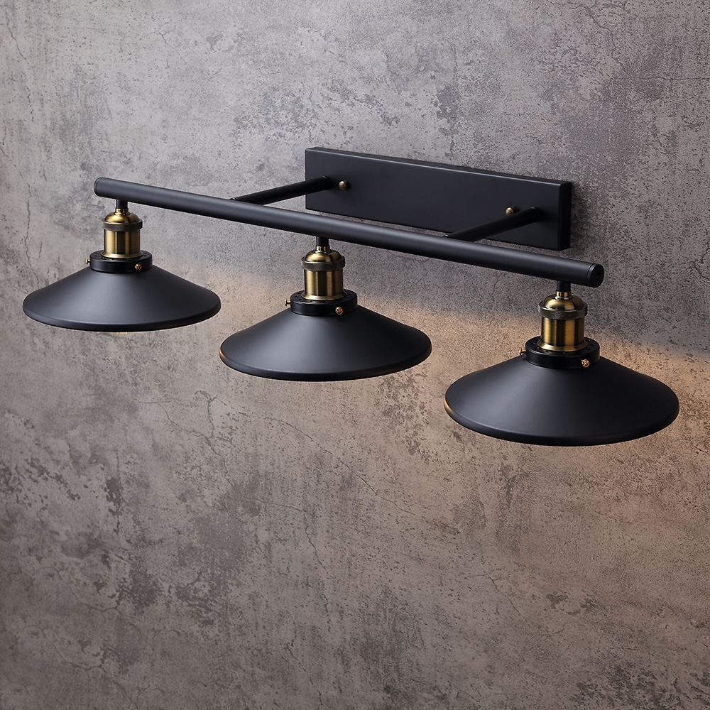 HMR - Saucer-Shaped Shade 3-Light Linear Wall Light in Black, Metal