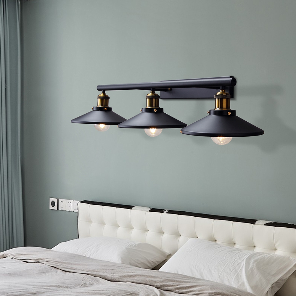 HMR - Saucer-Shaped Shade 3-Light Linear Wall Light in Black, Metal
