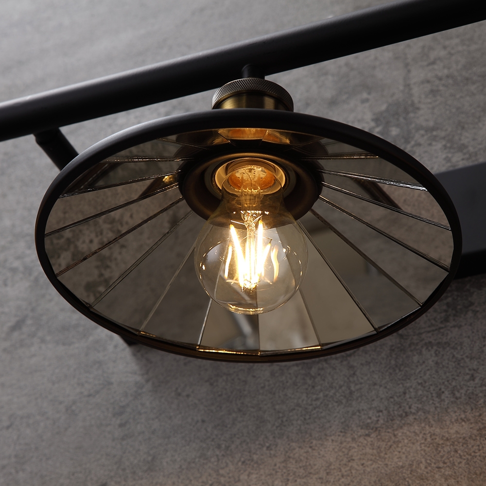 HMR - Saucer-Shaped Shade 3-Light Linear Wall Light in Black, Metal