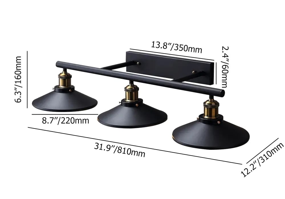 HMR - Saucer-Shaped Shade 3-Light Linear Wall Light in Black, Metal