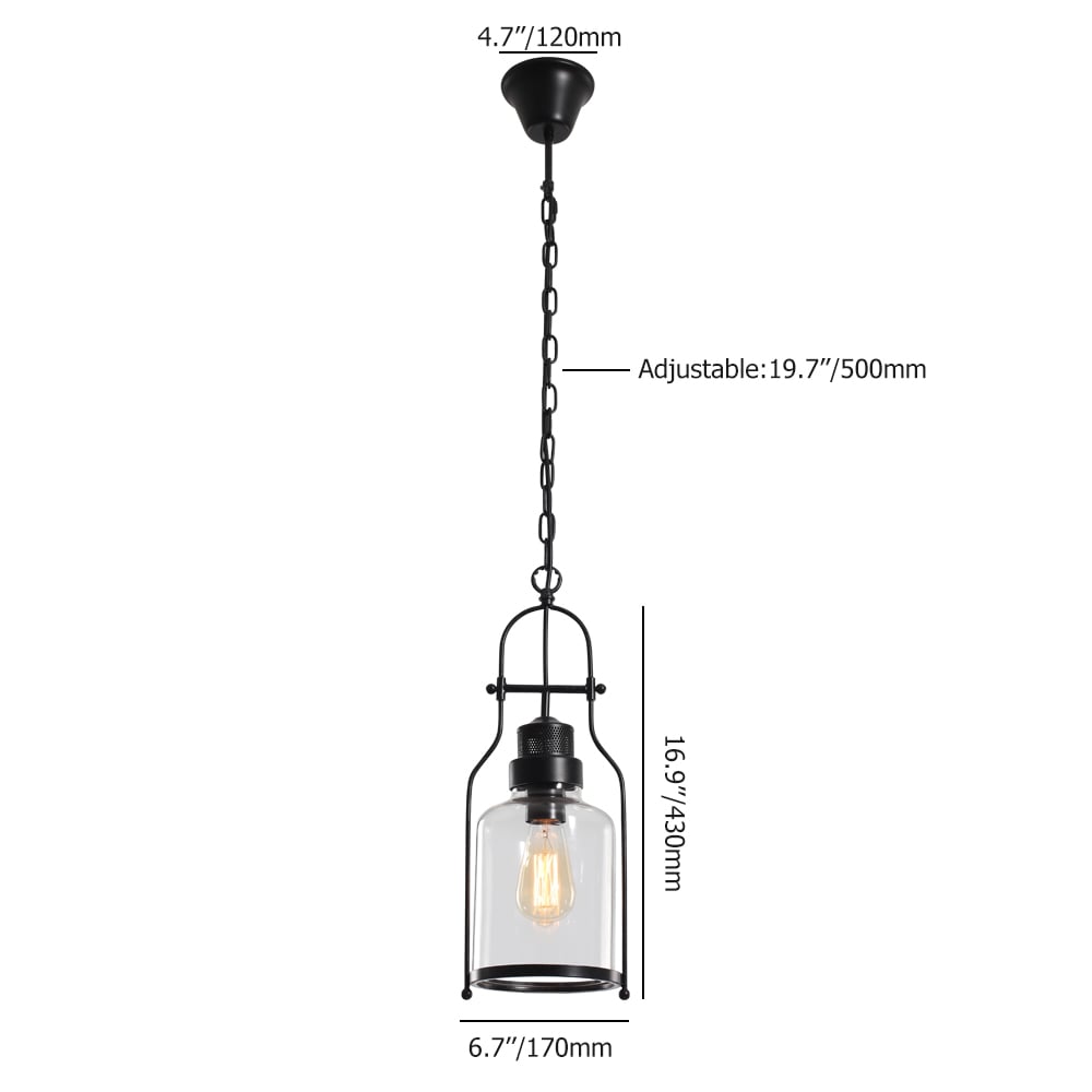 HMR - Inejar Industrial Metal and Glass Pendant Light in 1-Light, Rust