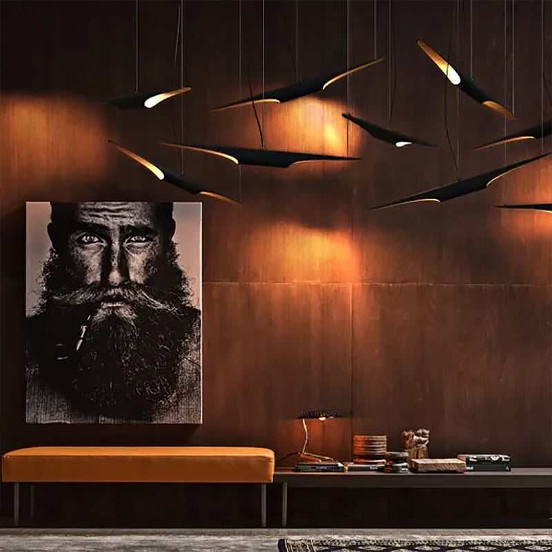 HMR - Modern 2-Light Freely Hanging Single Pendant Light in Black and Gold