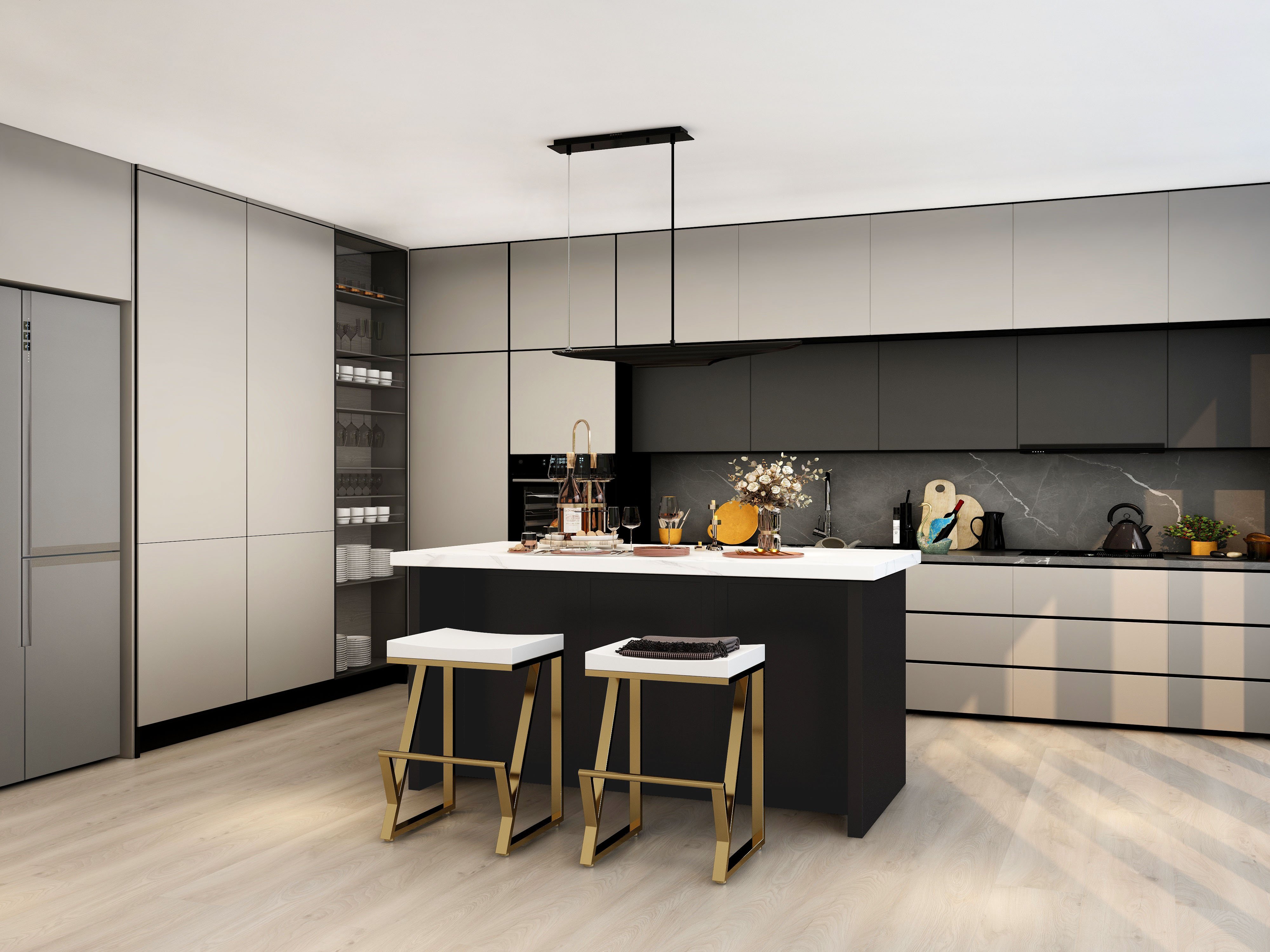 HMR - Modern 2-Light Freely Hanging Single Pendant Light in Black and Gold