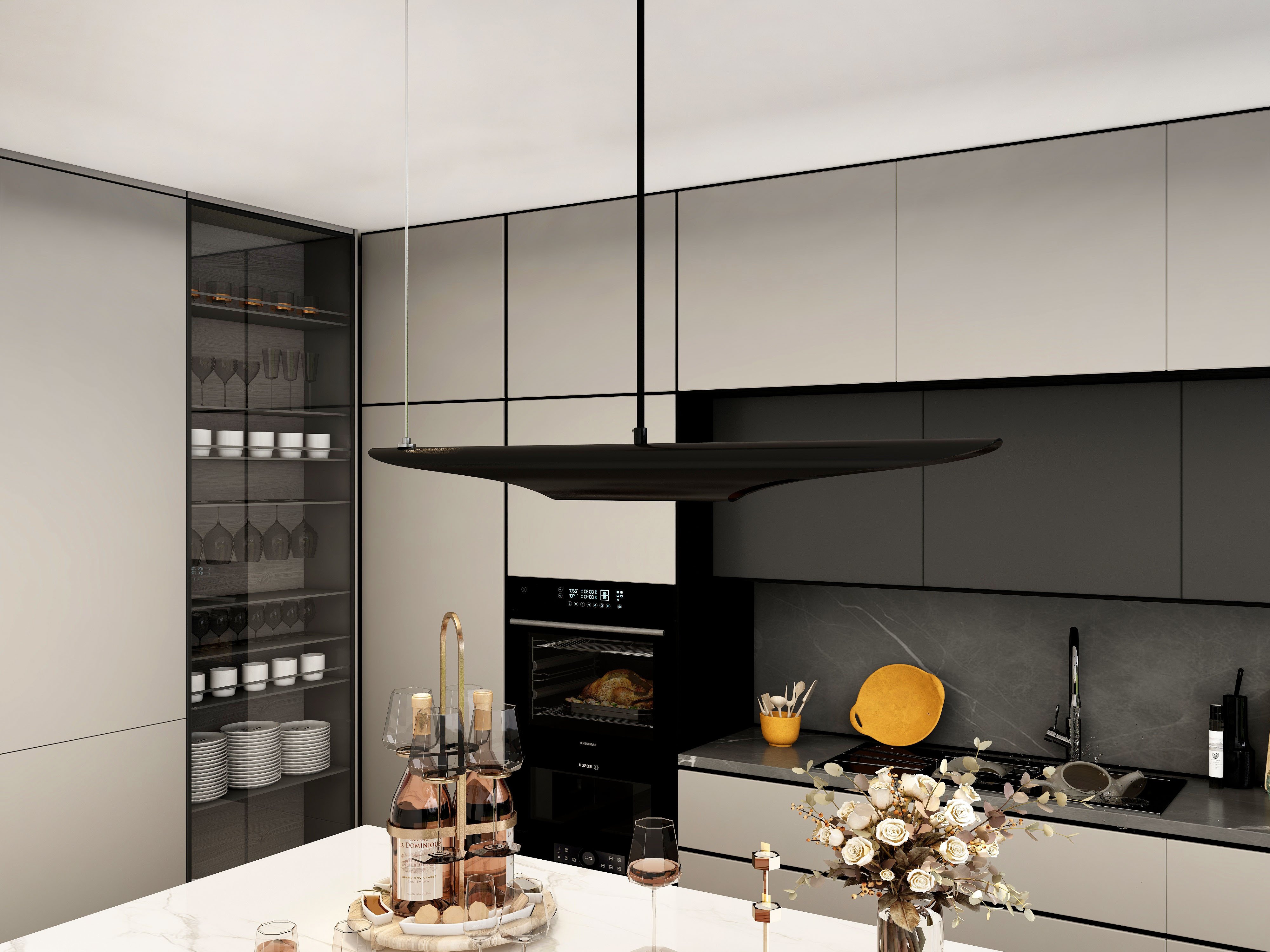 HMR - Modern 2-Light Freely Hanging Single Pendant Light in Black and Gold