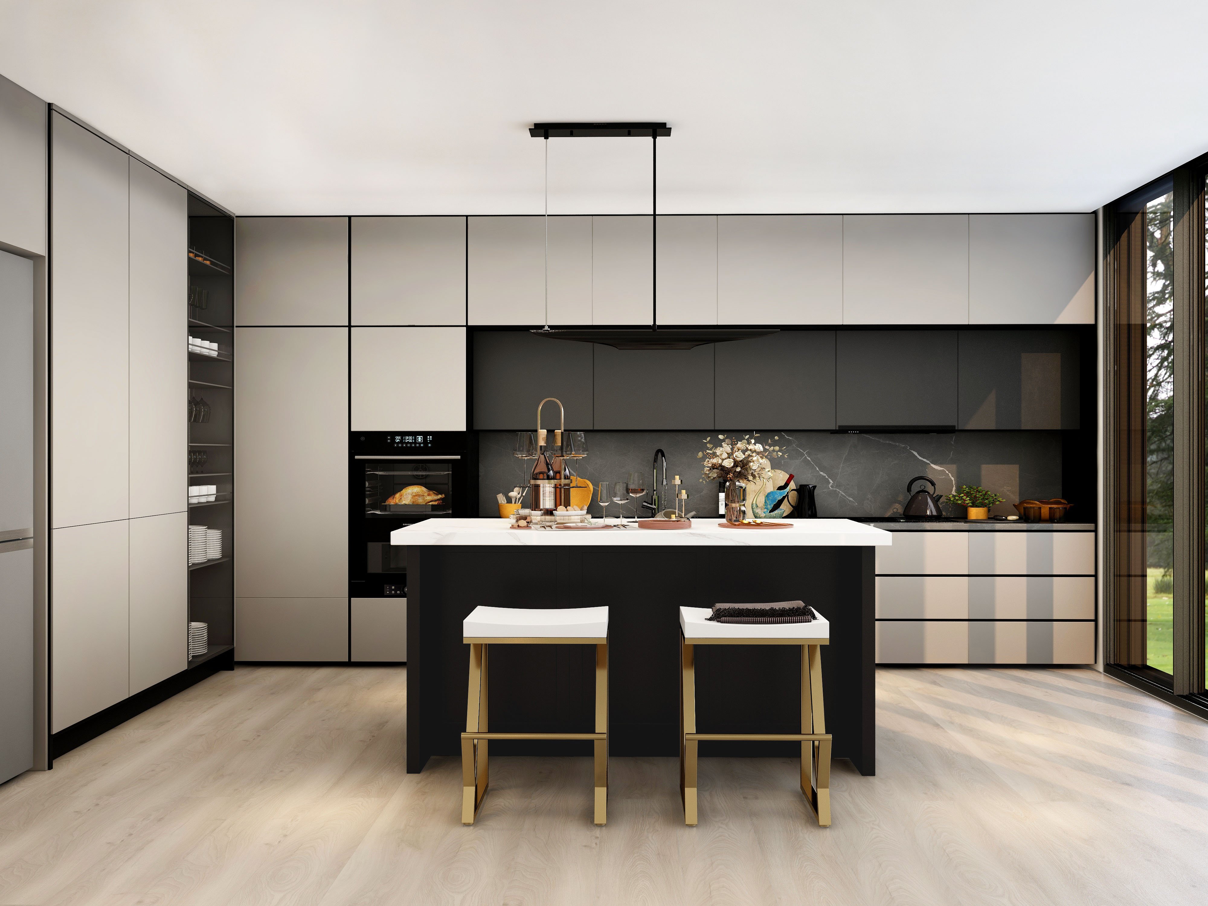 HMR - Modern 2-Light Freely Hanging Single Pendant Light in Black and Gold