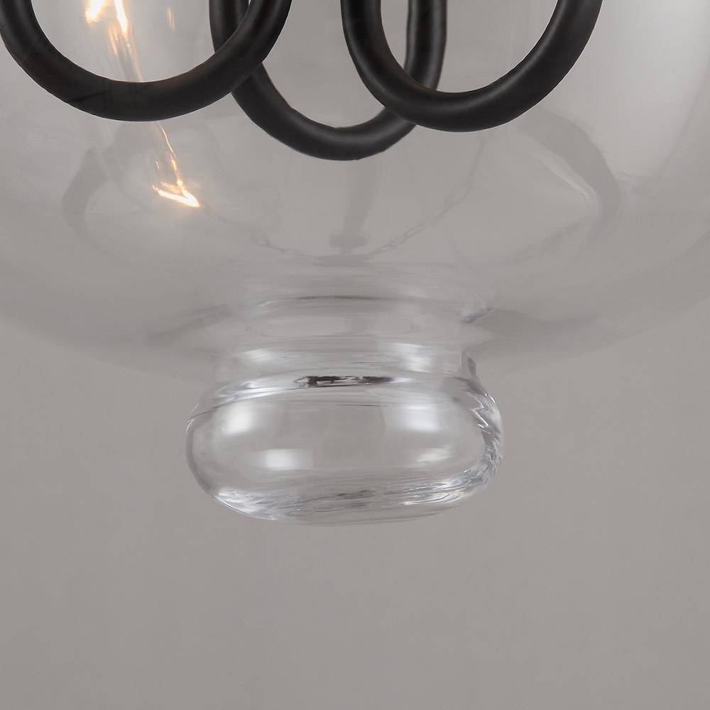 HMR - Rustic Clear Glass Shade Pendant Light with 3 Candle Lights in Black
