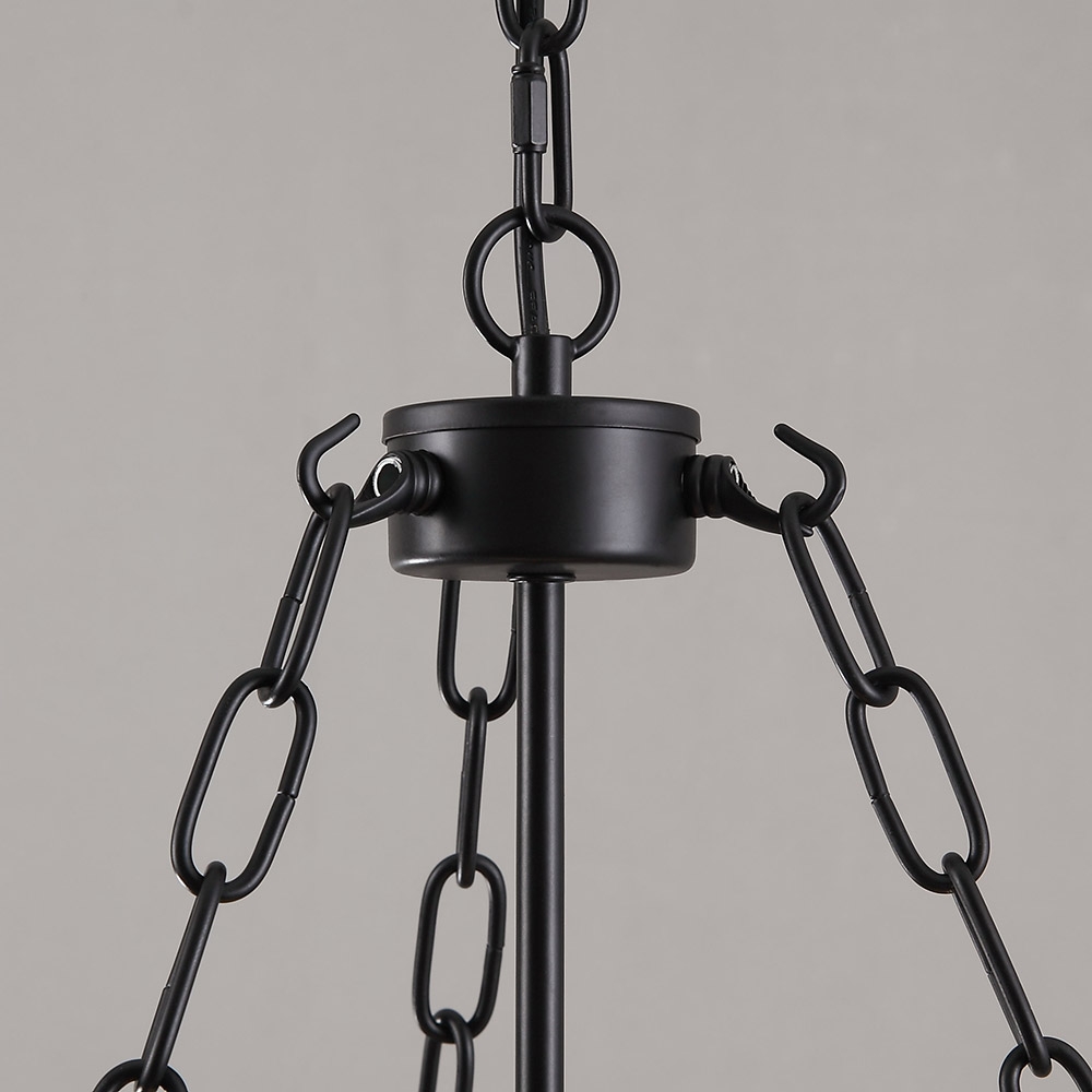 HMR - Rustic Clear Glass Shade Pendant Light with 3 Candle Lights in Black