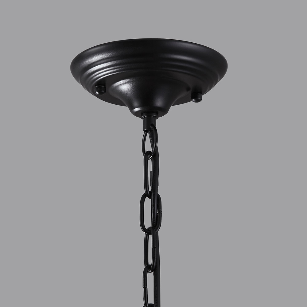 HMR - Rustic Clear Glass Shade Pendant Light with 3 Candle Lights in Black