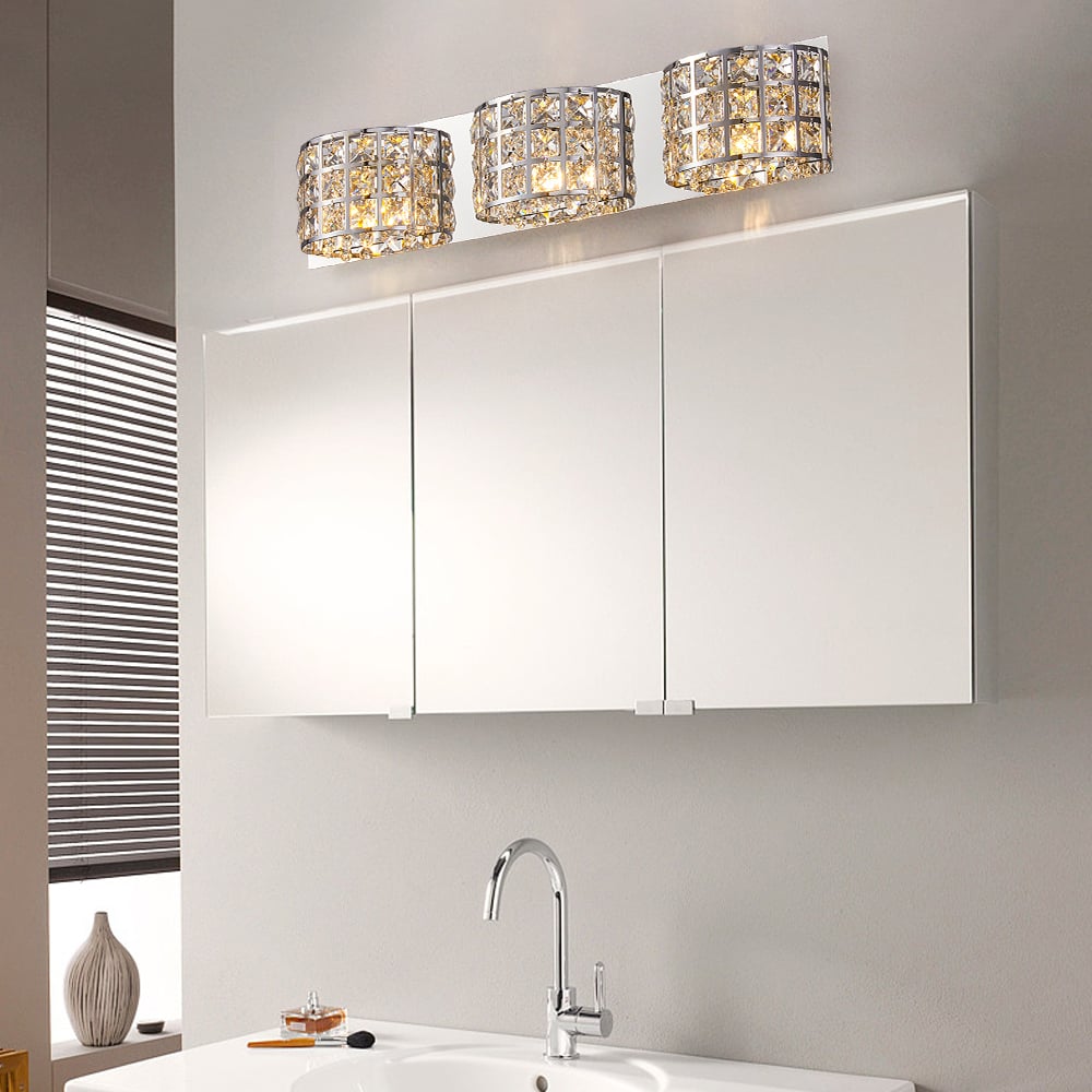 HMR Modern Crystals 3-Light Bath Vanity Wall Light - Chrome