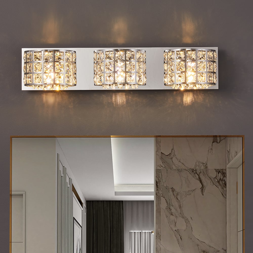 HMR Modern Crystals 3-Light Bath Vanity Wall Light - Chrome