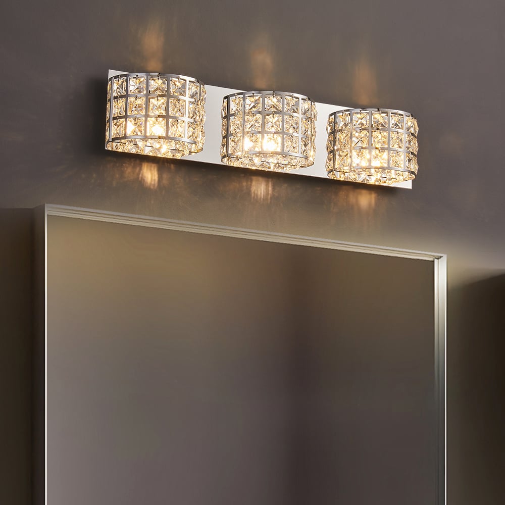 HMR Modern Crystals 3-Light Bath Vanity Wall Light - Chrome