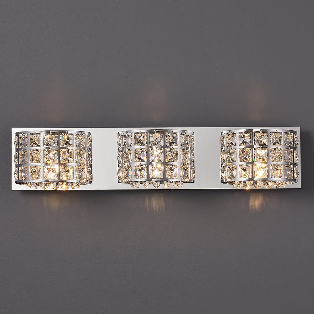 HMR Modern Crystals 3-Light Bath Vanity Wall Light - Chrome