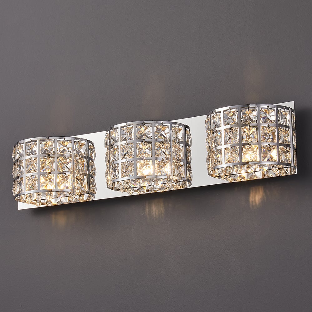 HMR Modern Crystals 3-Light Bath Vanity Wall Light - Chrome