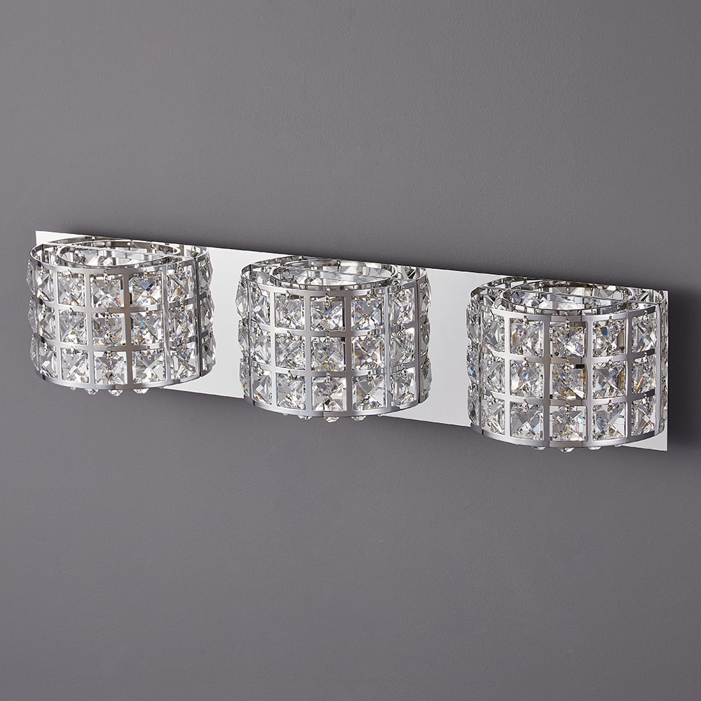 HMR Modern Crystals 3-Light Bath Vanity Wall Light - Chrome