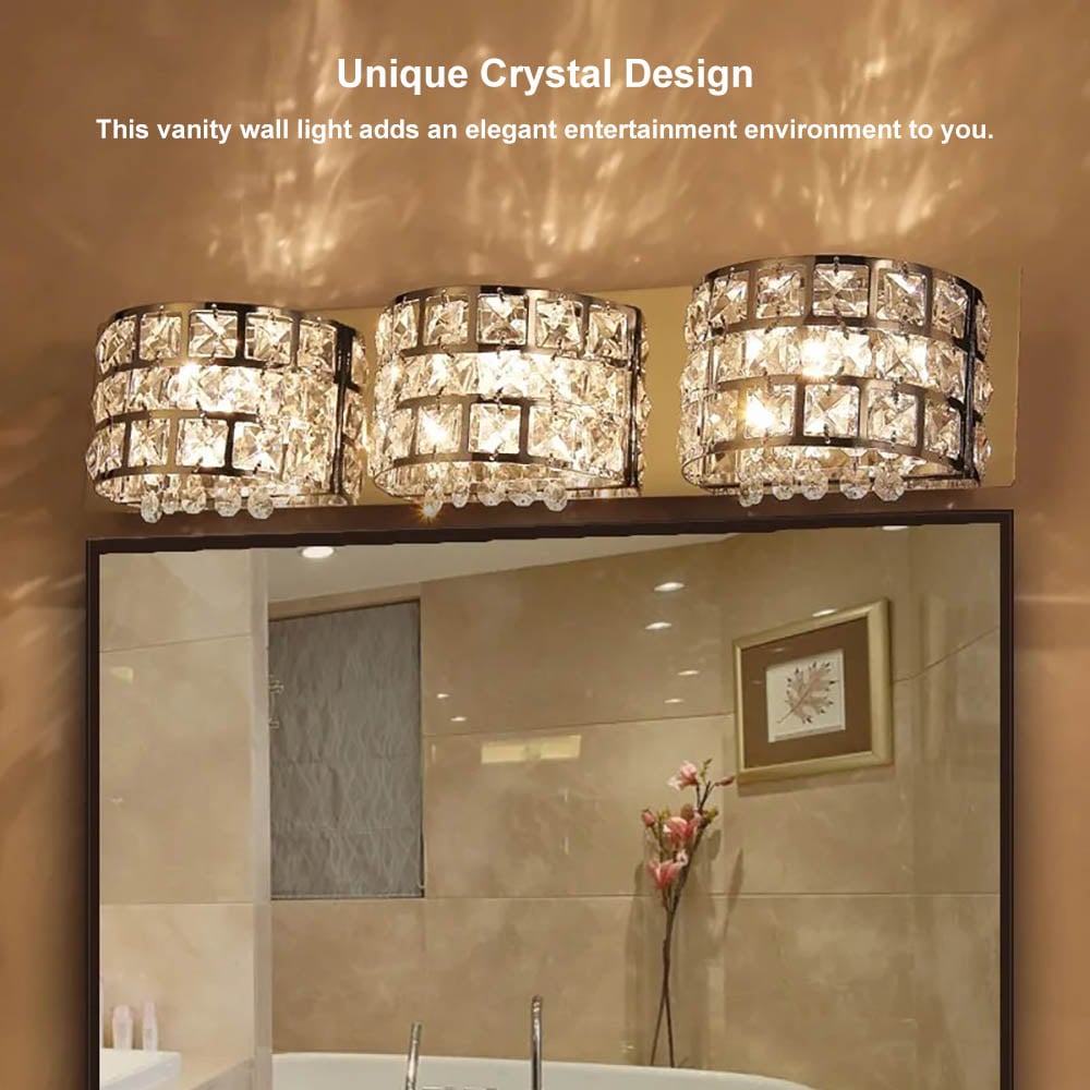 HMR Modern Crystals 3-Light Bath Vanity Wall Light - Chrome