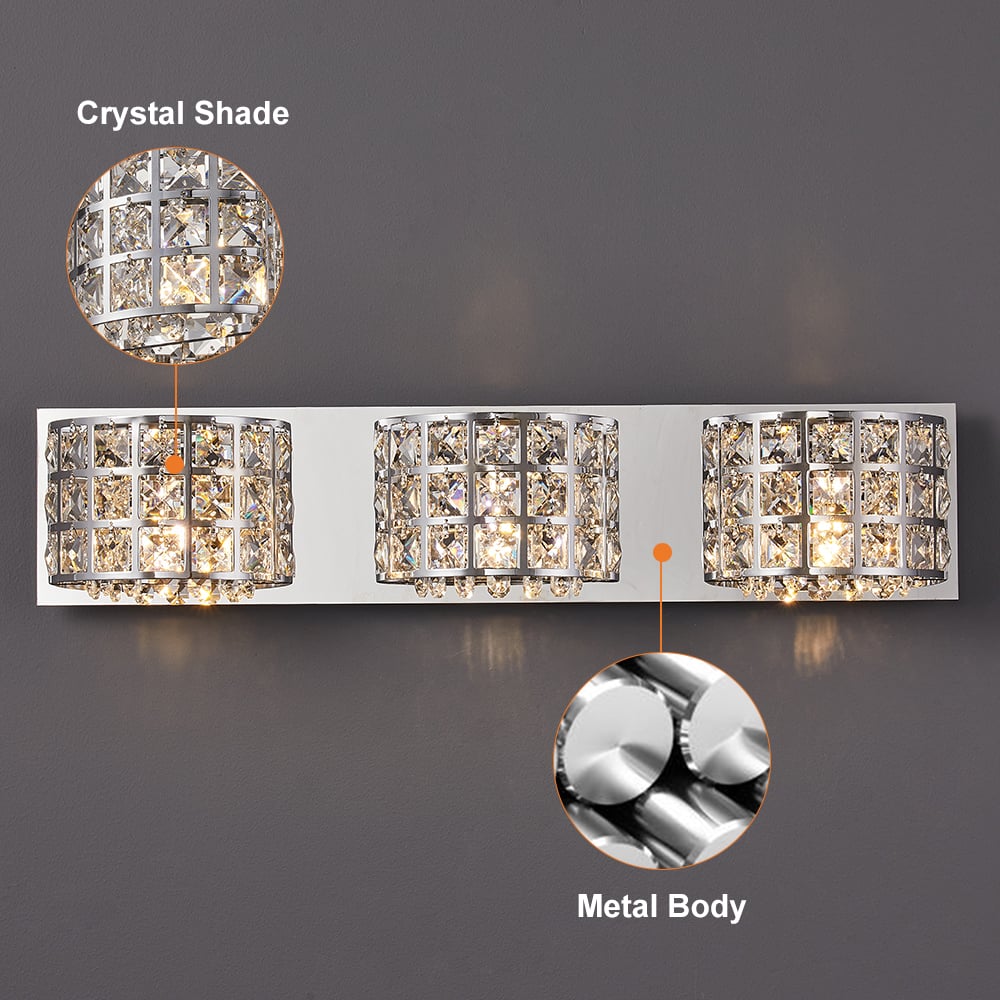 HMR Modern Crystals 3-Light Bath Vanity Wall Light - Chrome