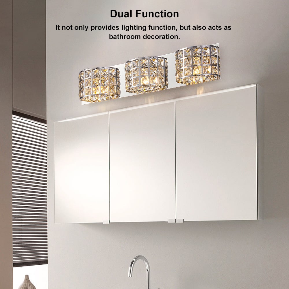 HMR Modern Crystals 3-Light Bath Vanity Wall Light - Chrome