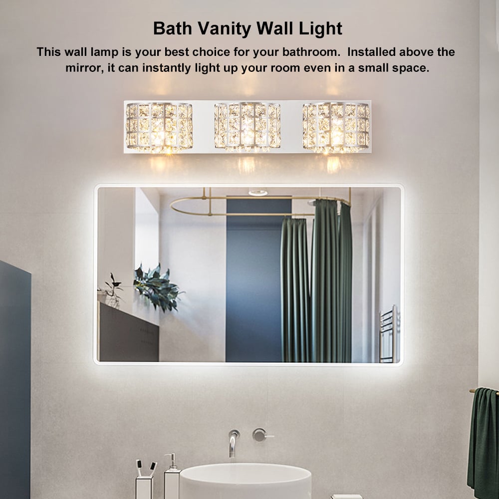 HMR Modern Crystals 3-Light Bath Vanity Wall Light - Chrome