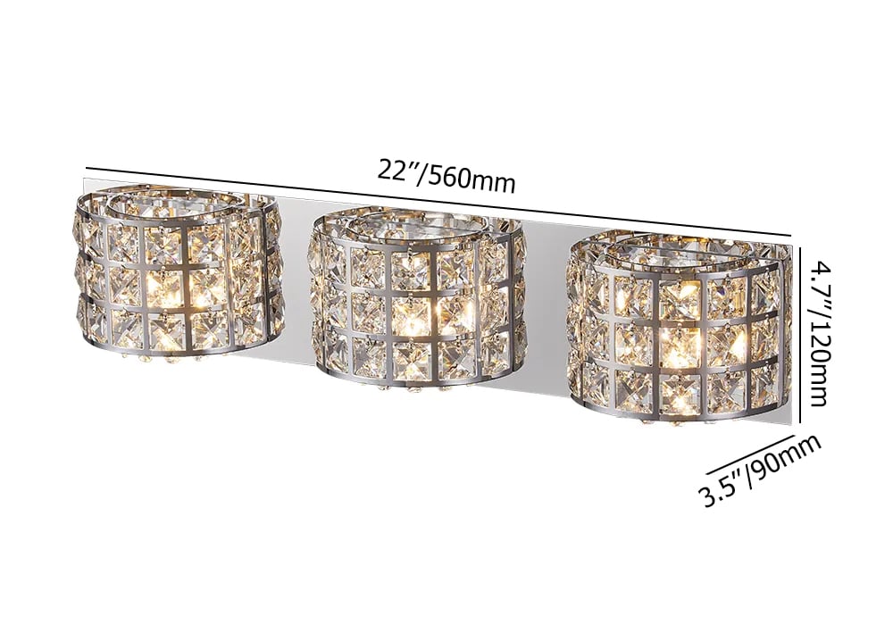 HMR Modern Crystals 3-Light Bath Vanity Wall Light - Chrome