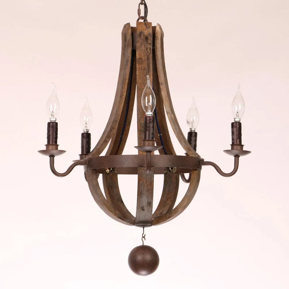 HMR - Rustic Reclaimed Wood and Rust Metal Chandelier with Candle Light in 5-Light
