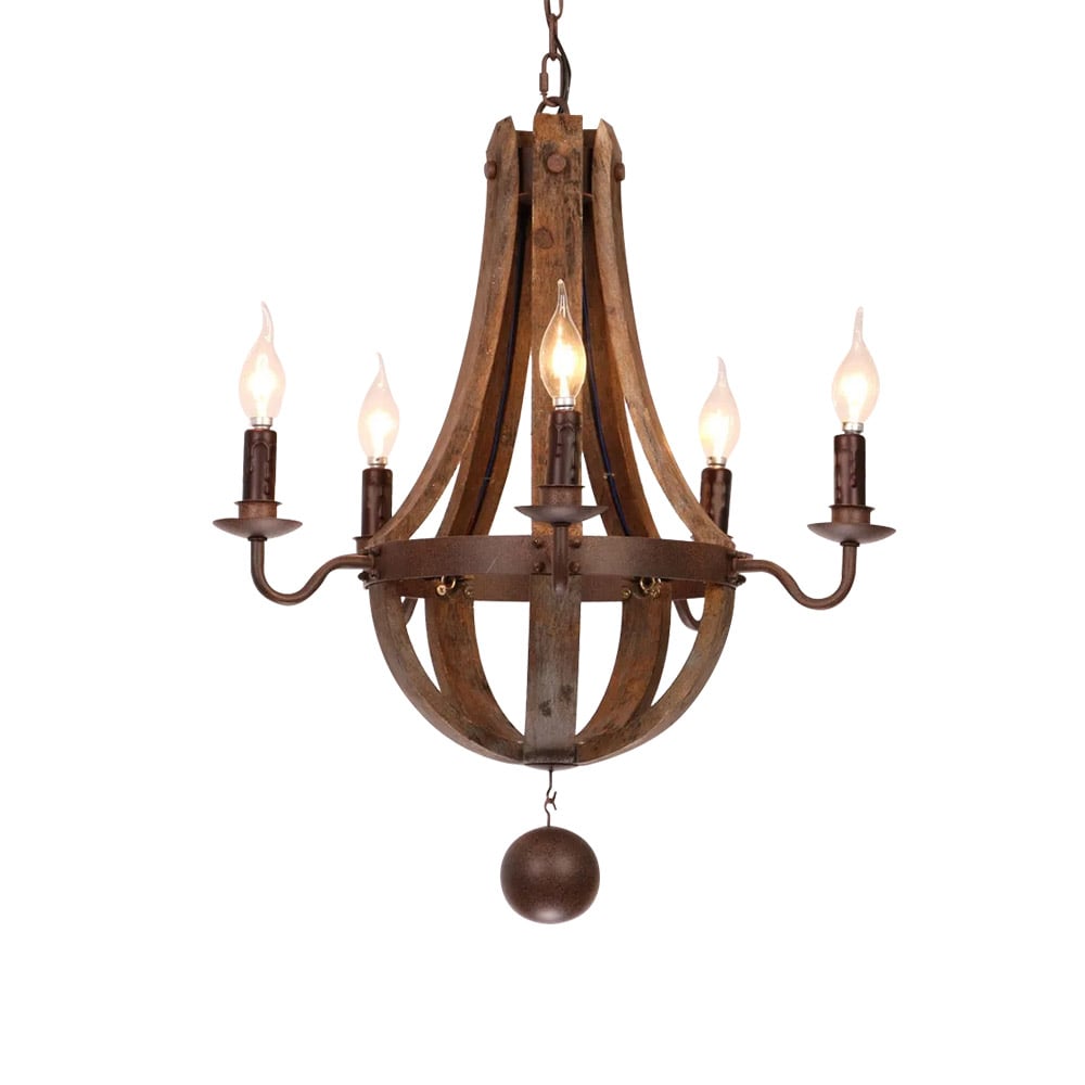 HMR - Rustic Reclaimed Wood and Rust Metal Chandelier with Candle Light in 5-Light