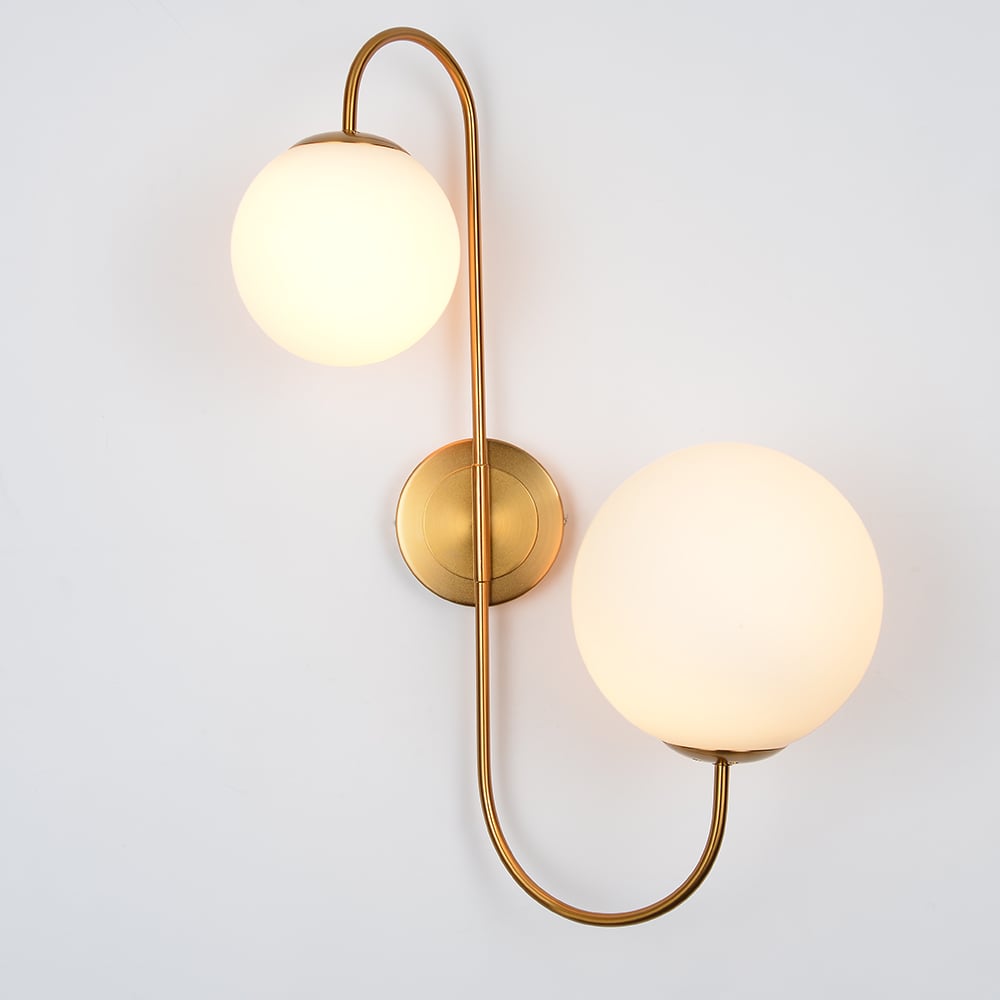 HMR - Wall Sconce Globe with Shade 2-Light in Aged Brass, White, Glass