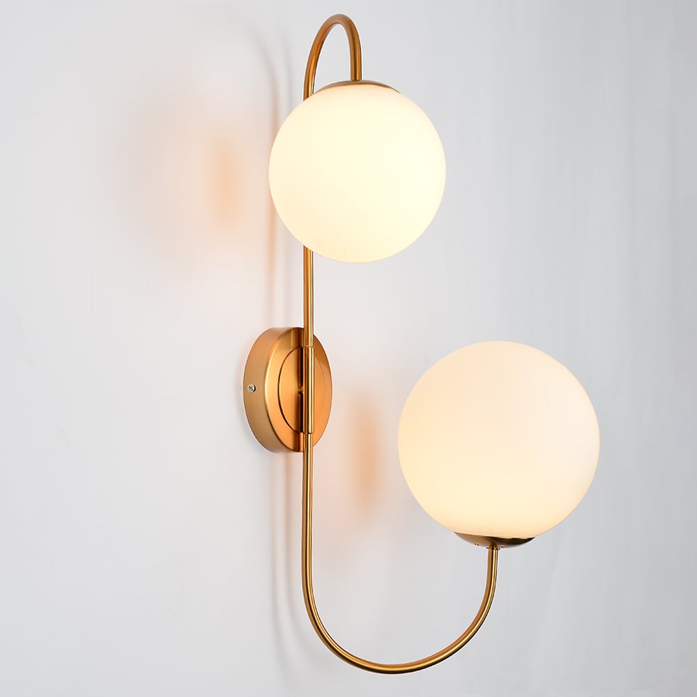 HMR - Wall Sconce Globe with Shade 2-Light in Aged Brass, White, Glass