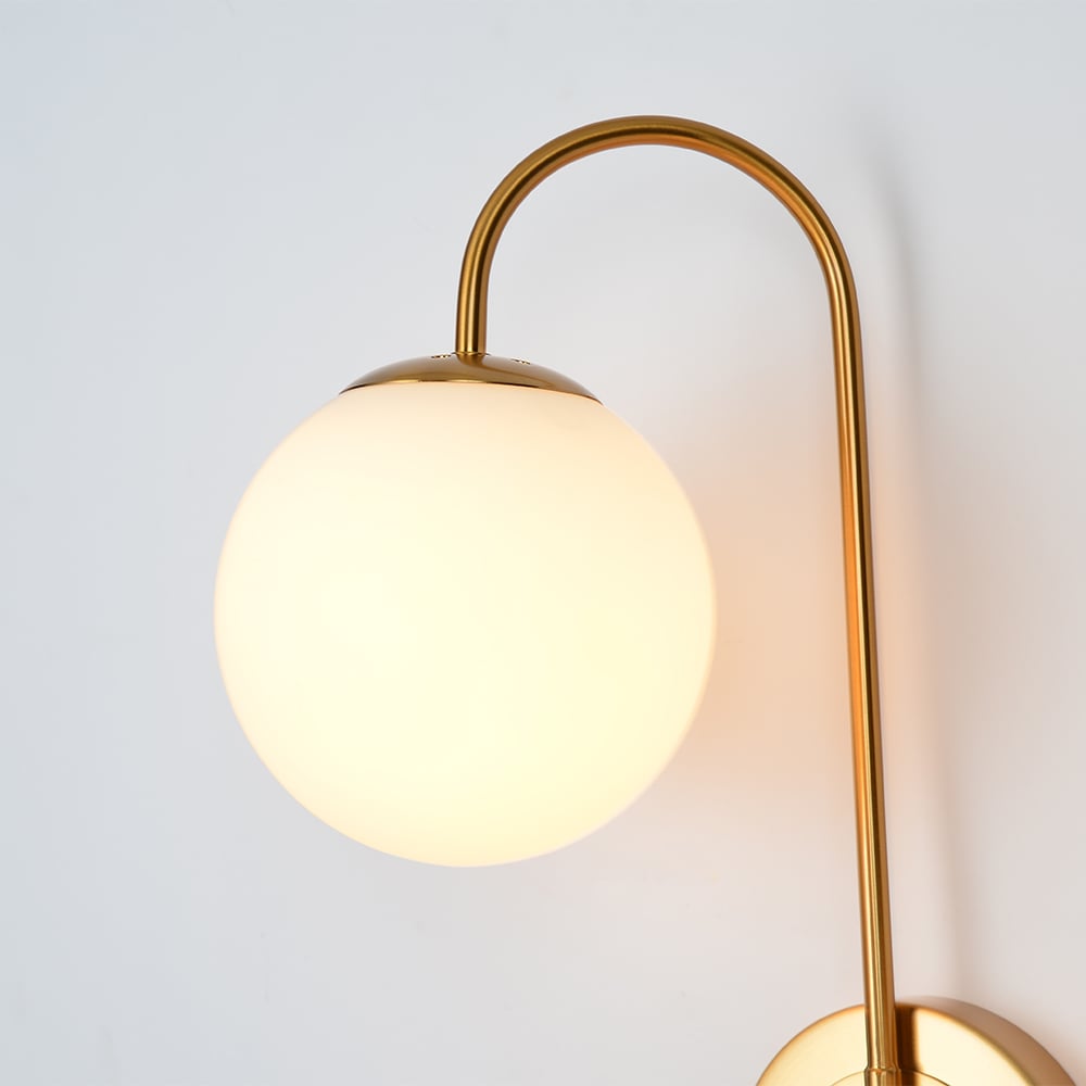 HMR - Wall Sconce Globe with Shade 2-Light in Aged Brass, White, Glass